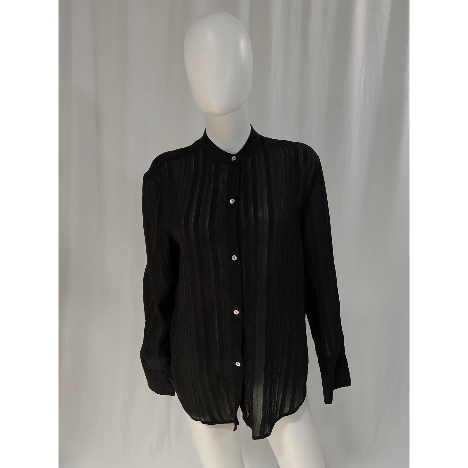 Vince 'Drapey' Black Stripe Band Collar Button-Up Shirt Size S