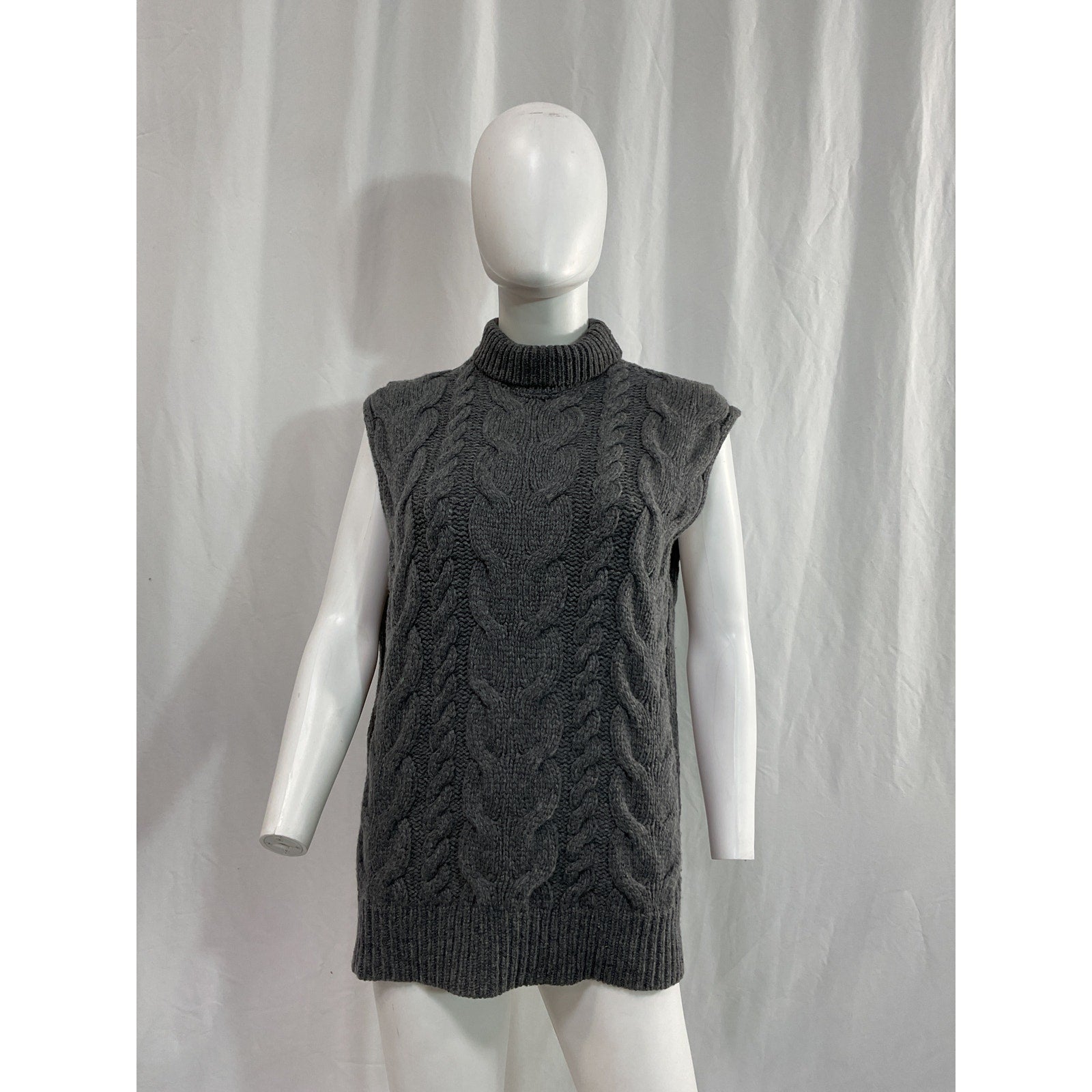 Frame 'Cableknit' Grey Merino Wool Sleeveless Sweater Vest Size S