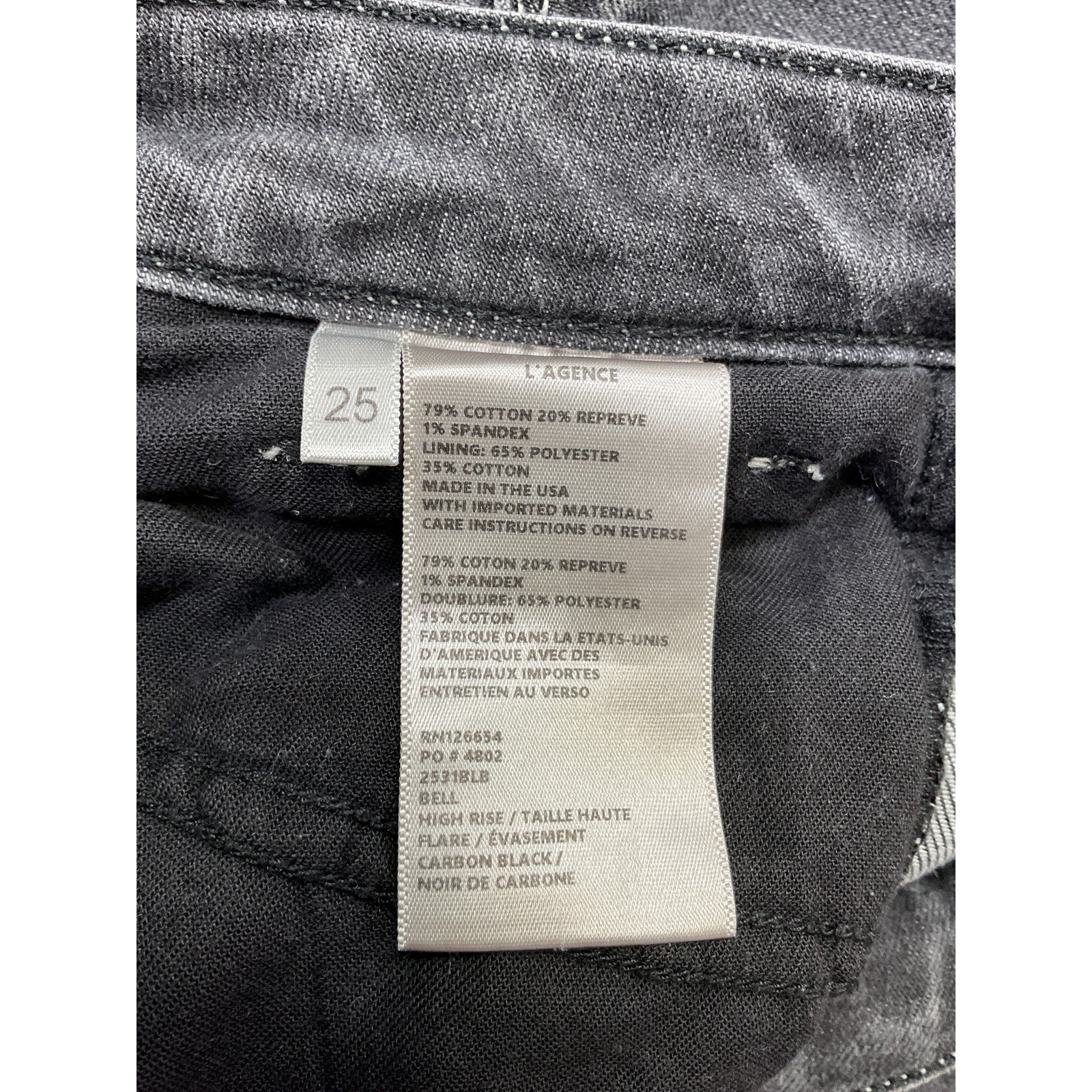 L'Agence 'Bell' Black Cotton High Rise Flare Size 25