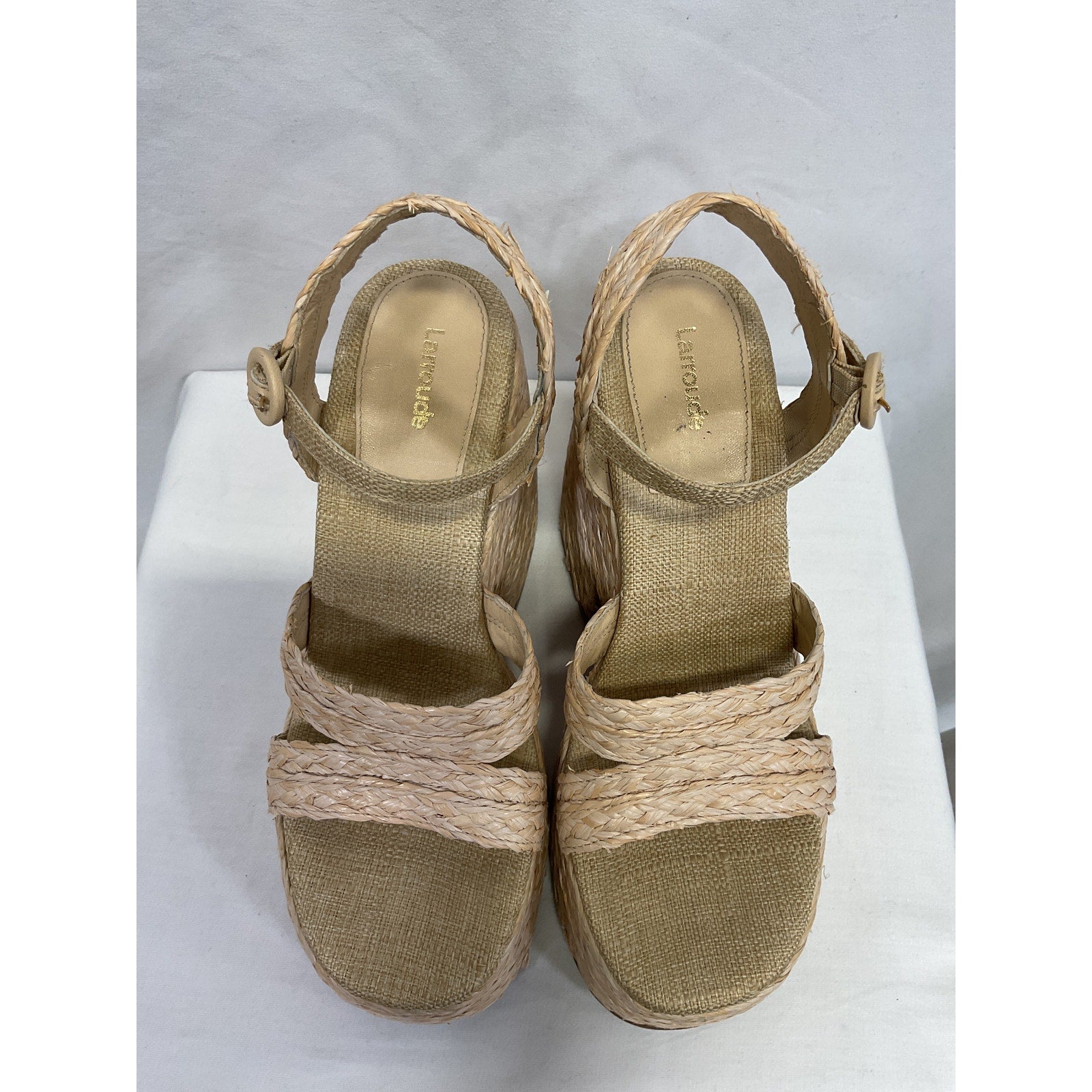 Larroude 'Carmen' Tan Raffia Platform Sandal Size 9.5